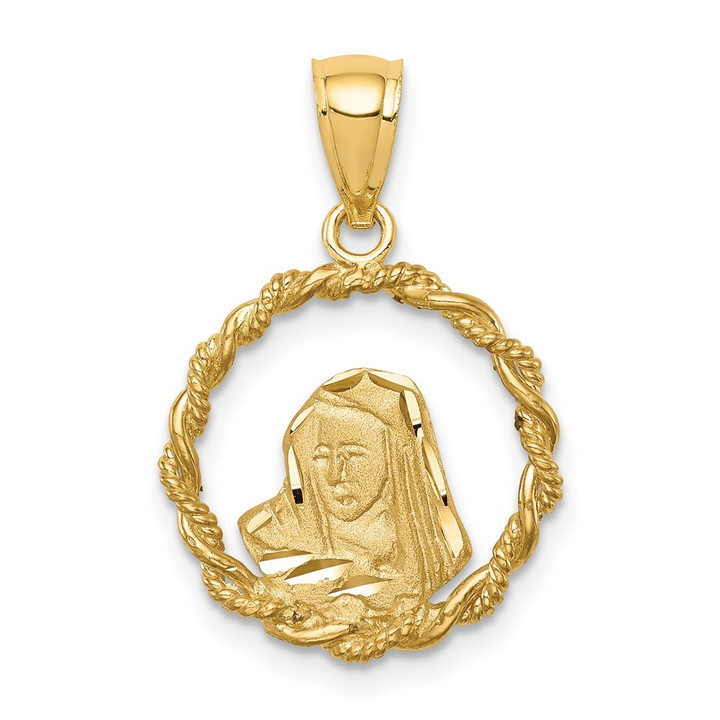 14K Brushed & Polished Diamond-cut Virgin Mary Pendant D4680