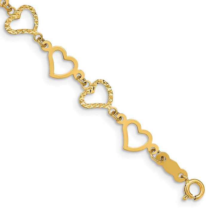 14K Flat Diamond Cut Open Hearts Bracelet FB1358-7.25