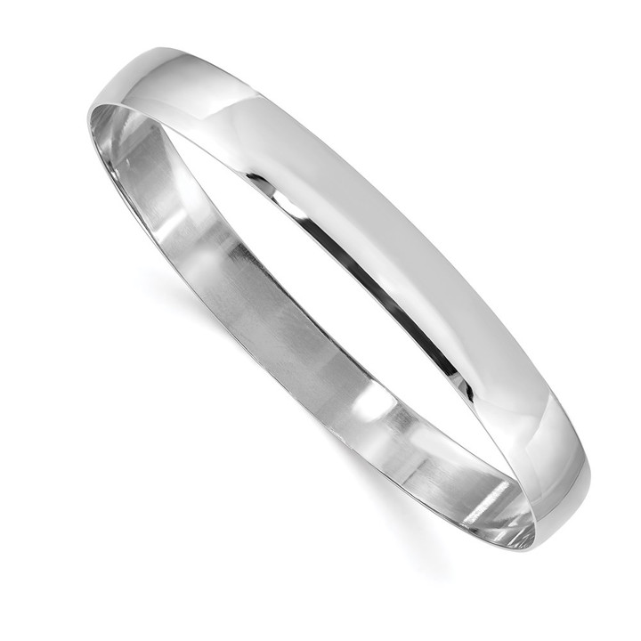 14k White Gold 8mm Solid Polished Half-Round Slip-On Bangle DB313