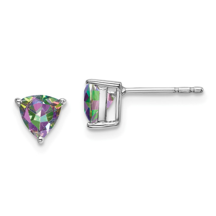 14k White Gold Trillion Mystic Fire Topaz Earrings EM7100-FT-W