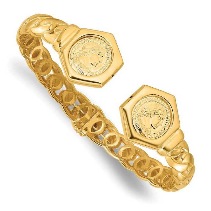 14k Polished Textured Fancy Link Hinged Cuff Bracelet DB742