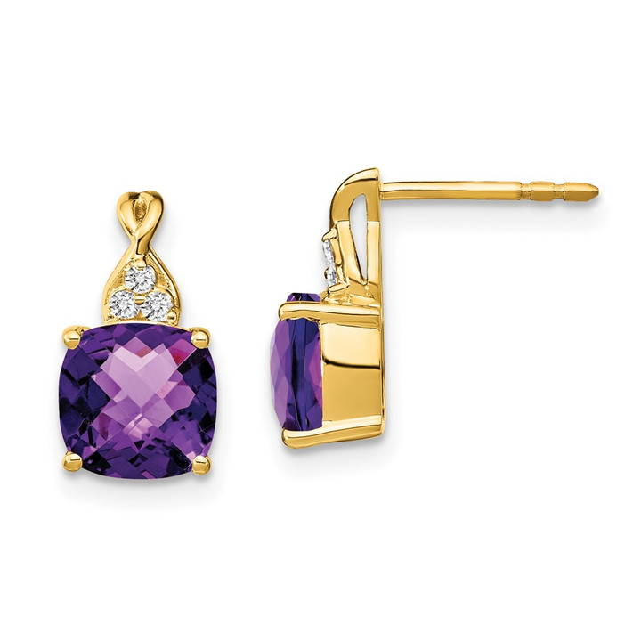 14k Checkerboard  Amethyst and Diamond Earrings EM4393-AM-006-YA