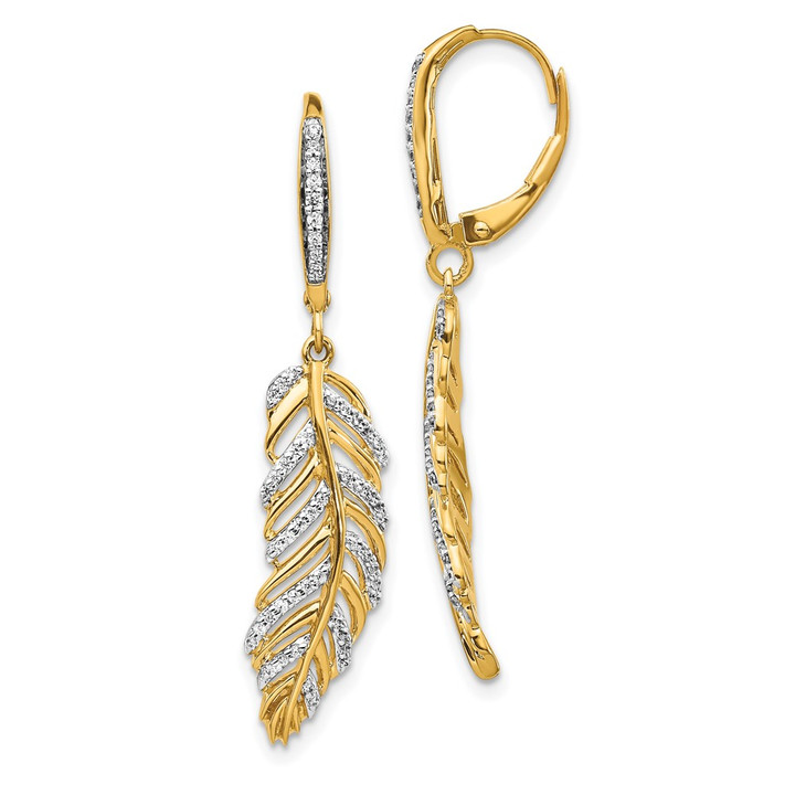 14k Diamond Fancy Feather Leverback Earrings EM3911-035-YA