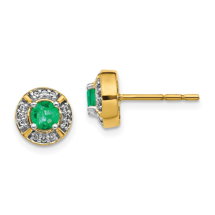 14k Diamond and Emerald Fancy Halo Earrings EM3922-EM-012-YA
