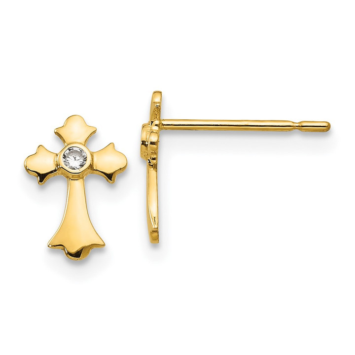 14k Madi K CZ Children's Cross Post Earrings GK871
