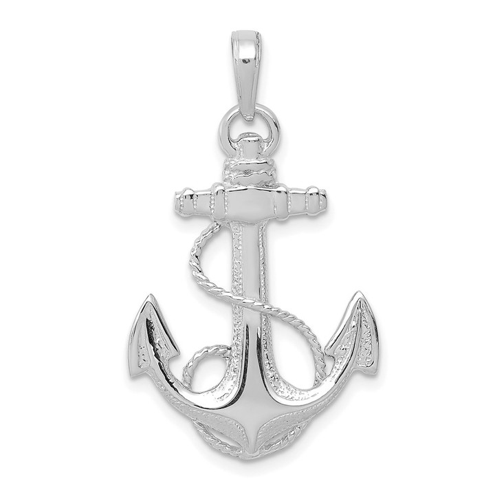 14K White Gold Anchor w/Rope Pendant K3082W