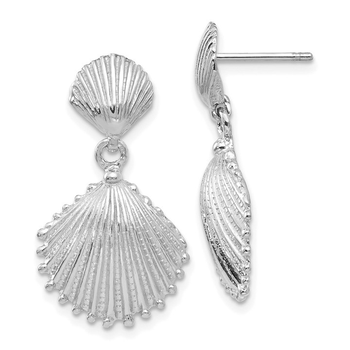 14K White Gold Scallop Shell Dangle Post Earrings K4456W