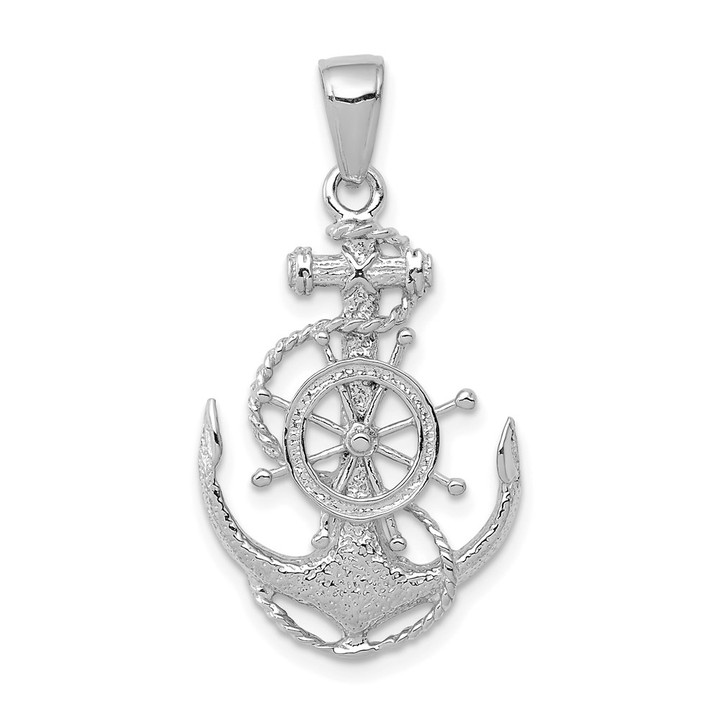 14K White Gold Medium Anchor w/Wheel Pendant K3080W