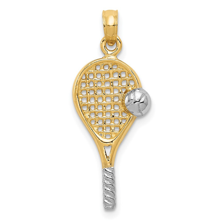 14k w/Rhodium Polished Tennis Racquet Pendant K1995