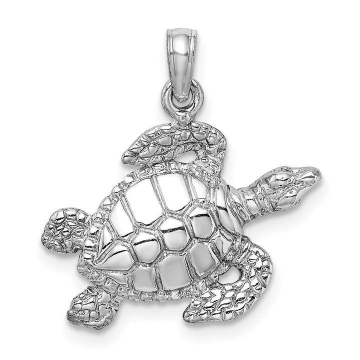 14K White Gold Textured Sea Turtle Charm K3308W