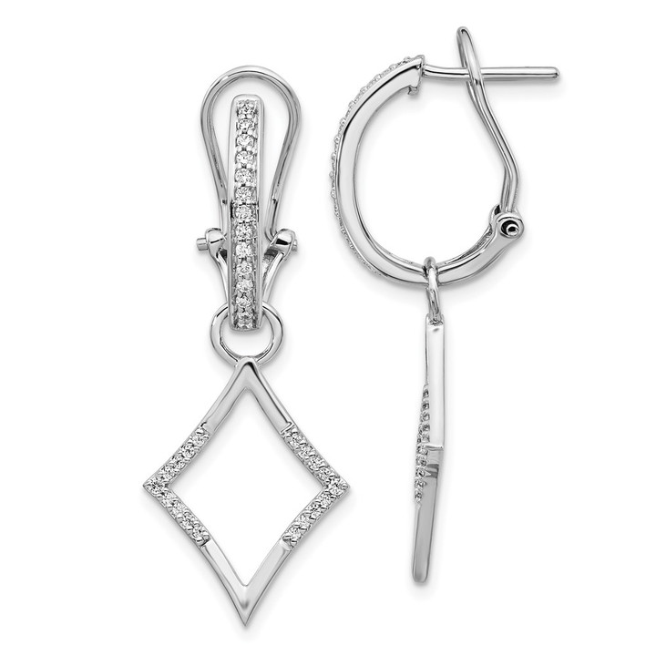 14k White Gold Diamond Dangle Omega Back Earrings EM4201-033-WA