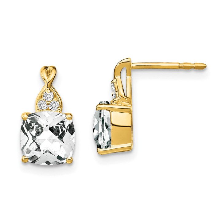 14k Checkerboard White Topaz and Diamond Earrings EM4393-WT-006-YA