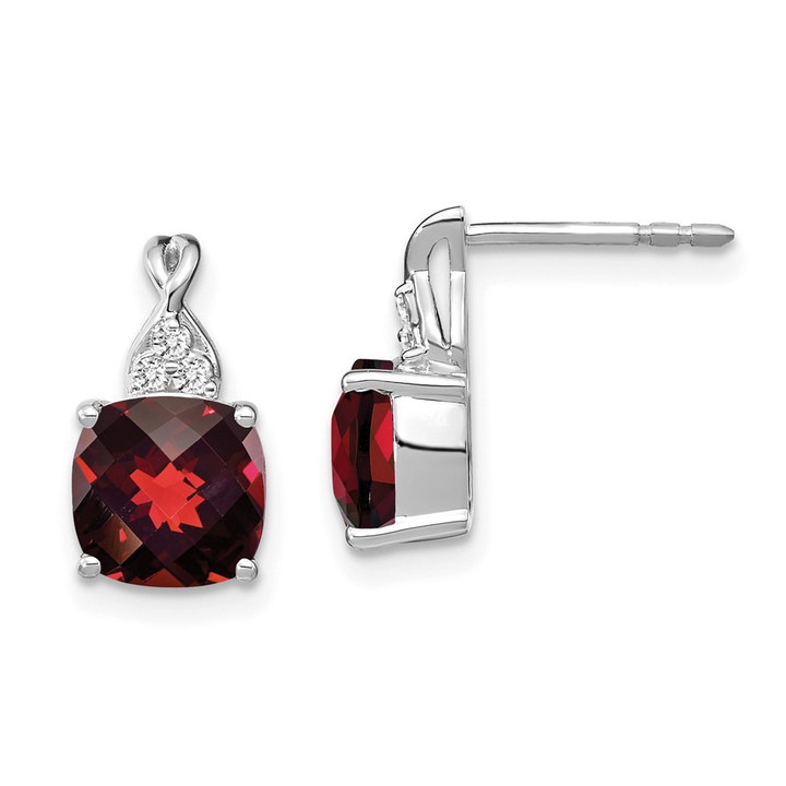 14K White Gold Checkerboard Garnet and Diamond Earrings EM4393-GA-006-WA