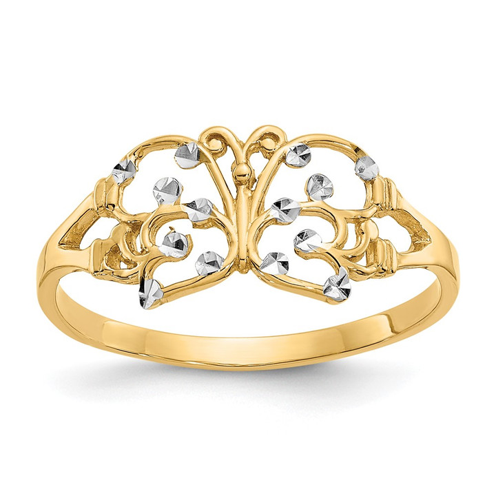 14k w/ Rhodium Diamond-cut Butterfly Ring K2067