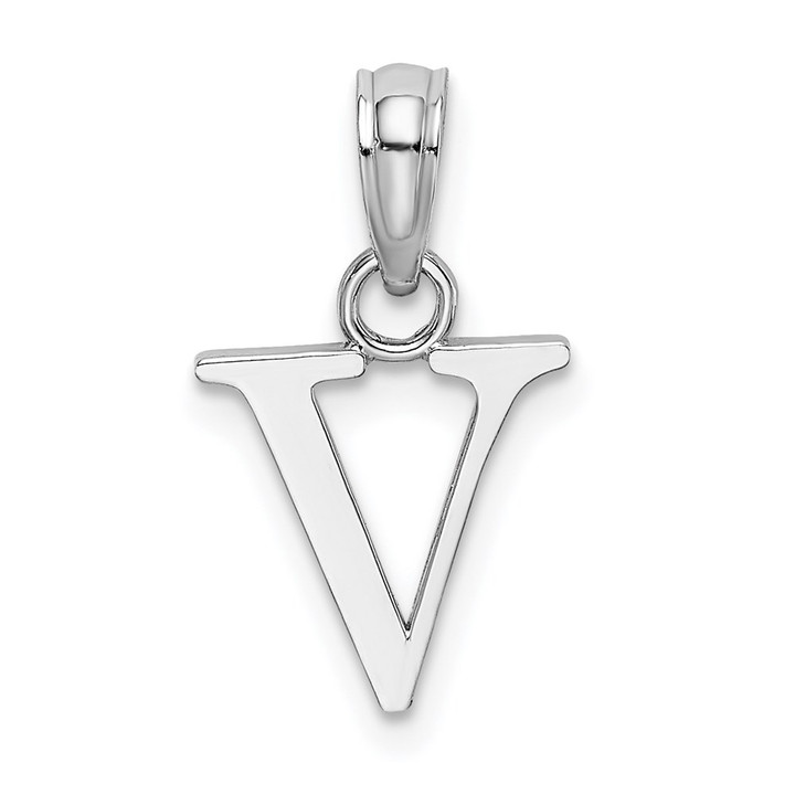 14K White Gold Polished Block Letter V Initial Pendant K6423WV