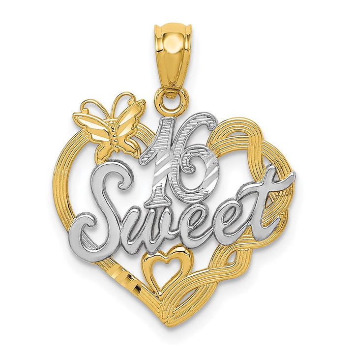 14k and Rhodium SWEET 16 Pendant K2611