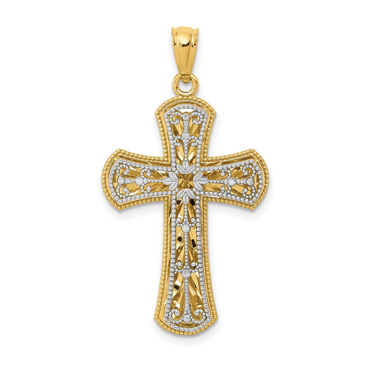 14K Two-tone Polished 2 Level Cross Pendant K5445