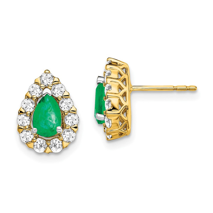 14k Pear Emerald and Diamond Halo Post Earrings EM6991-EM-077-YA