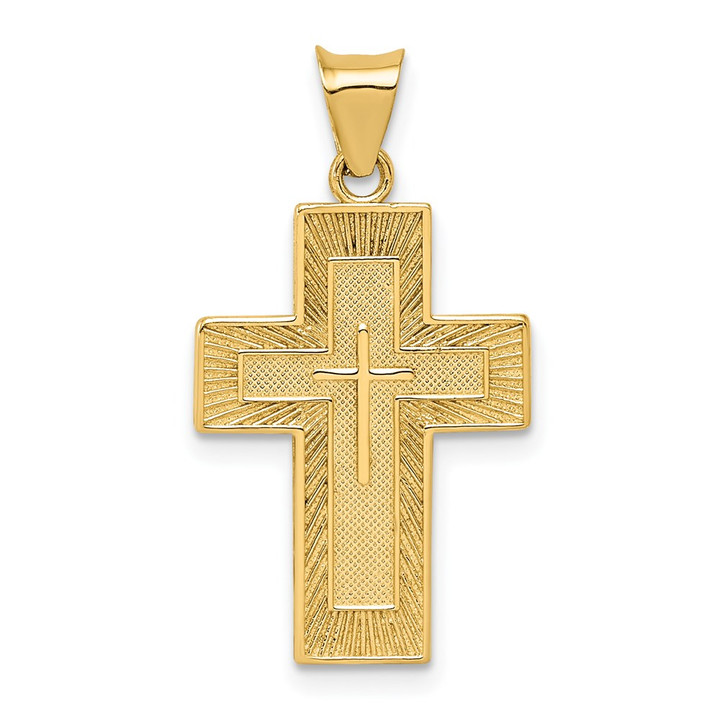 14k Textured Reversible Lord's Prayer in Spanish Cross Pendant K6165