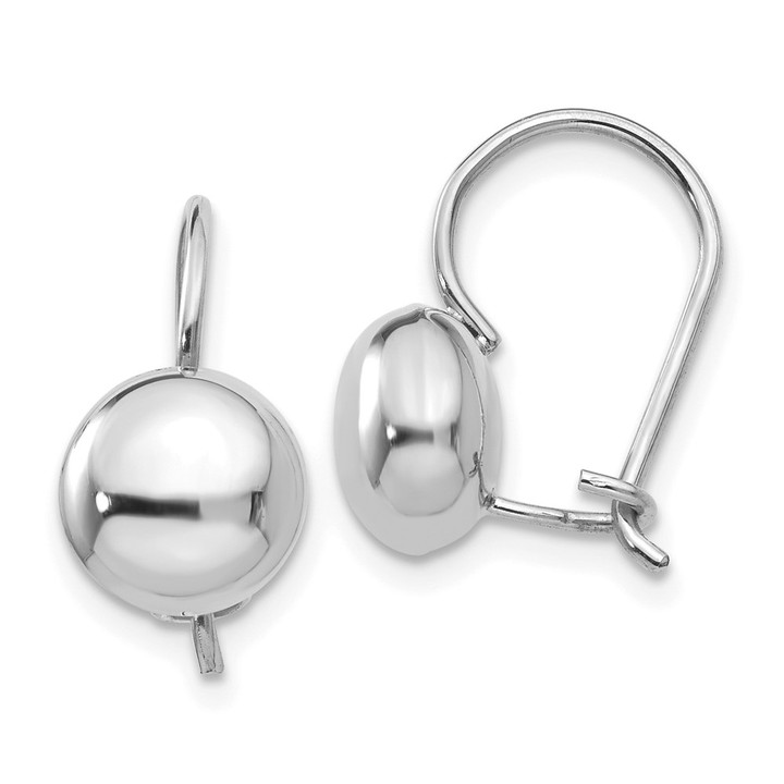 14k White Polished 8mm Button Kidney Wire Earrings H1032
