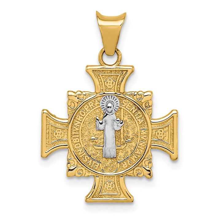 14K w/Rhodium St. Benedict Semi-solid Pendant K6356