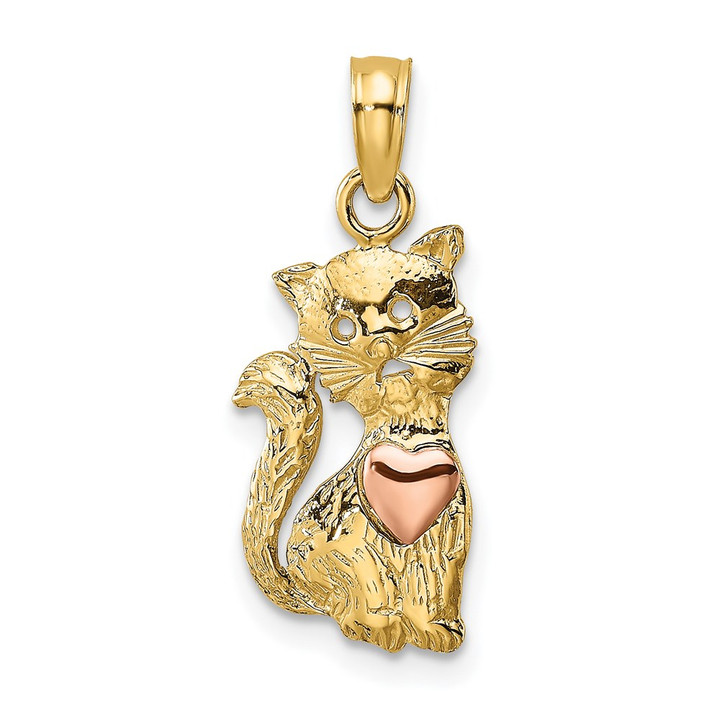 14k Two-Tone Cat w/ Heart Charm K9104