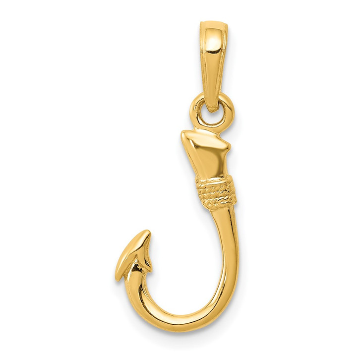 14K Yellow Gold 3D Fish Hook Pendant K3043