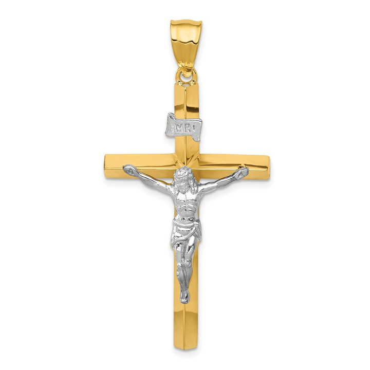 14k Two-tone INRI Hollow Crucifix Pendant K505