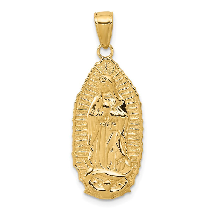 14K Polished Our Lady Of Guadalupe Oval Disc Engraved Pendant K5645