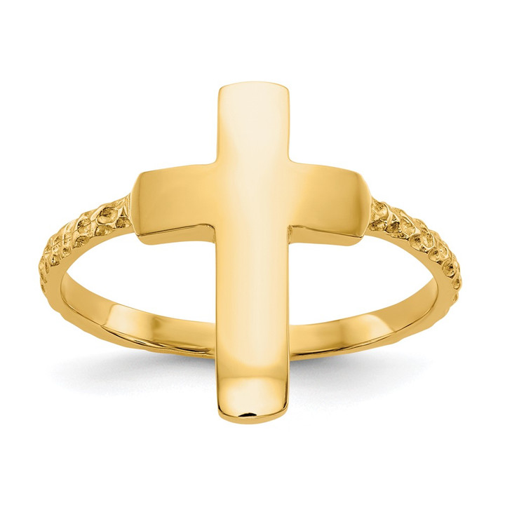 14k Polished Textured Cross Ring K5740