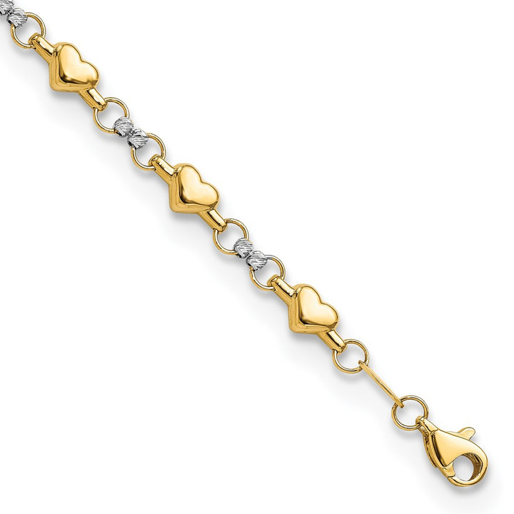 14K Two-tone Polished D/C Heart 7.5in Bracelet FB1871-7.5