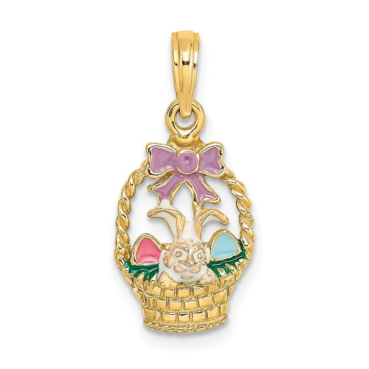 14K Enameled Easter Basket w/Bunny, Bow and Eggs Charm K6740