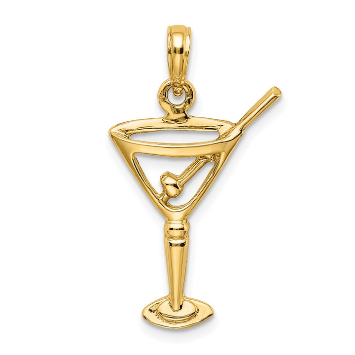 14K Polished Cut-Out Martini W/ Olive Charm K7349