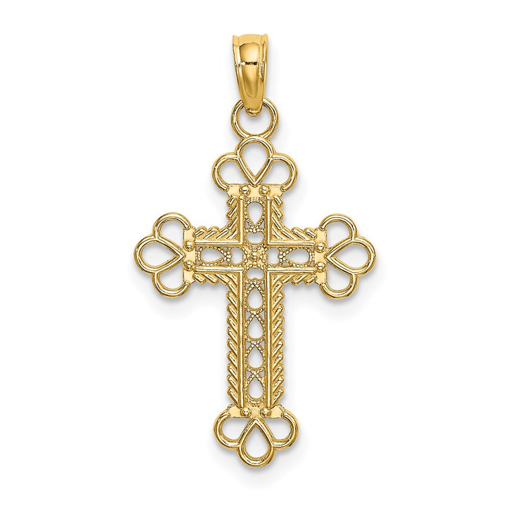 14K Textured and Cut-Out W/ Rope Frame Block Cross Charm K8407
