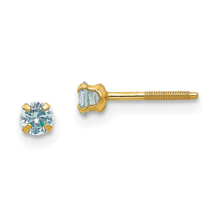 14k Madi K 3mm Imitation Aquamarine Birthstone Earrings (Mar) GK195