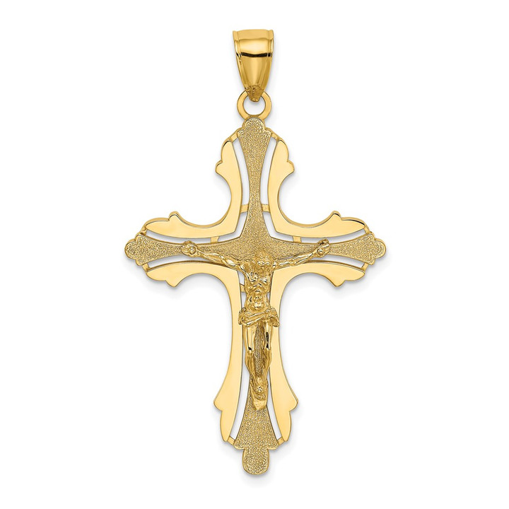 14K Textured Cut-Out Crucifix W/Budded Tips Charm K8441