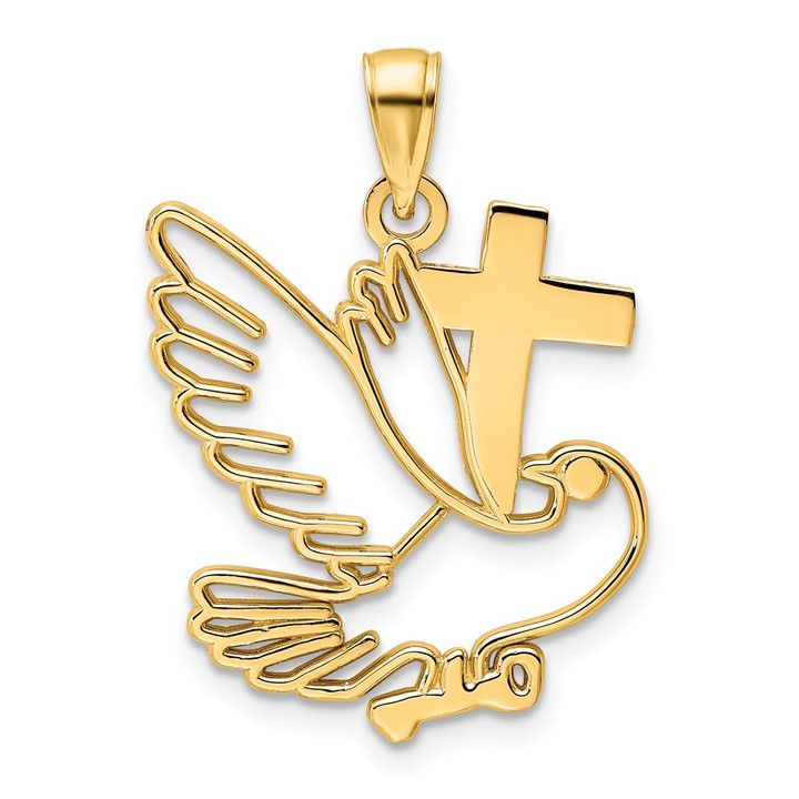 14K Polished Dove and Cross Pendant K9820