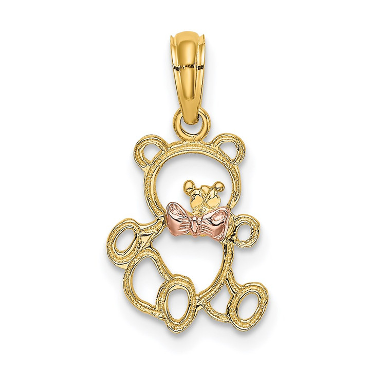 14k Two-Tone Cut-out Teddy Bear w/ Bow Tie Charm K9101