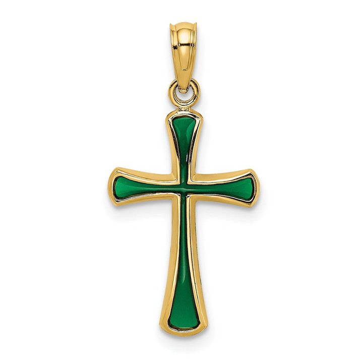 14K Green Enameled Tapered Cross Charm K8633