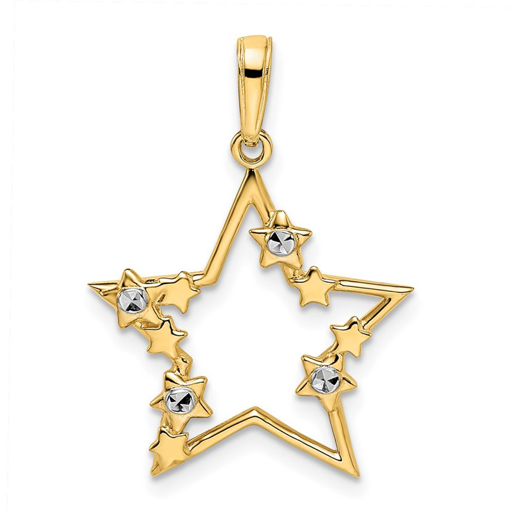 14k & White Rhodium D/C Stars Pendant M2978