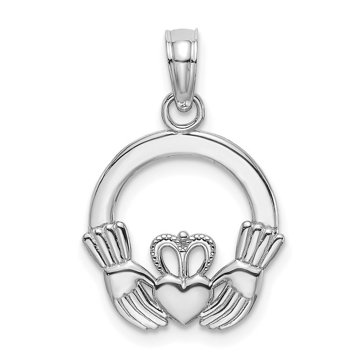 14K White Gold Polished Round Claddagh Charm K7237W