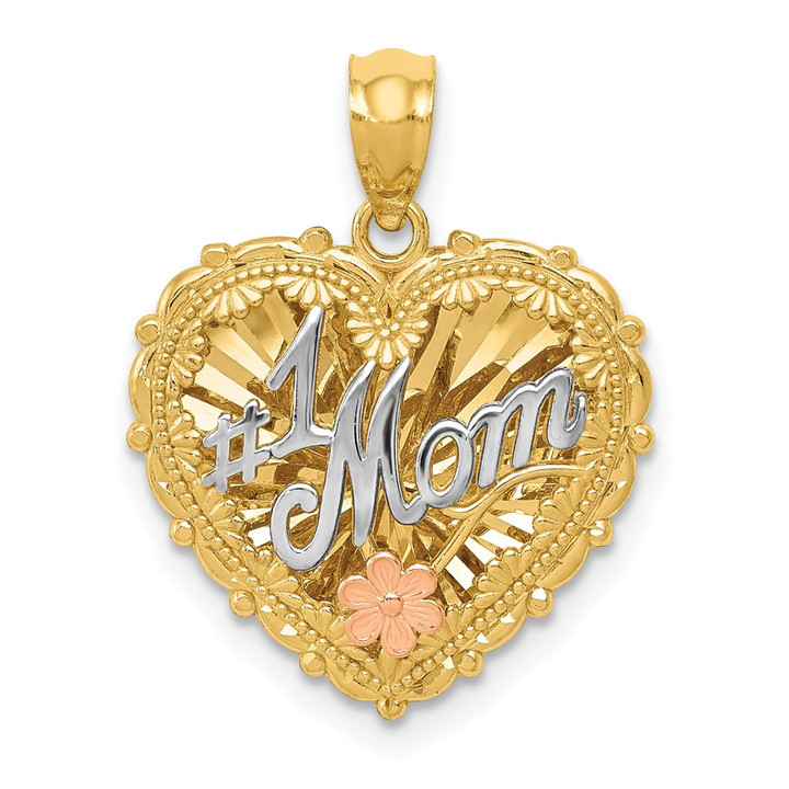 14k Tri-color Polished #1 MOM Shadowbox Pendant K5191
