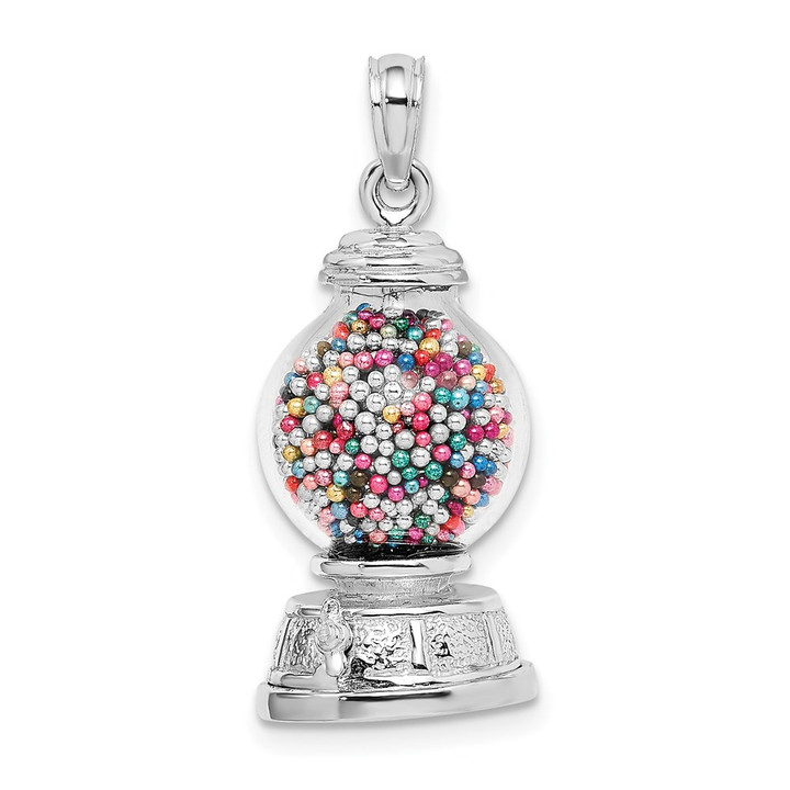14K White Gold 3-D Moveable Gumball Machine Glass Pendant K7307W