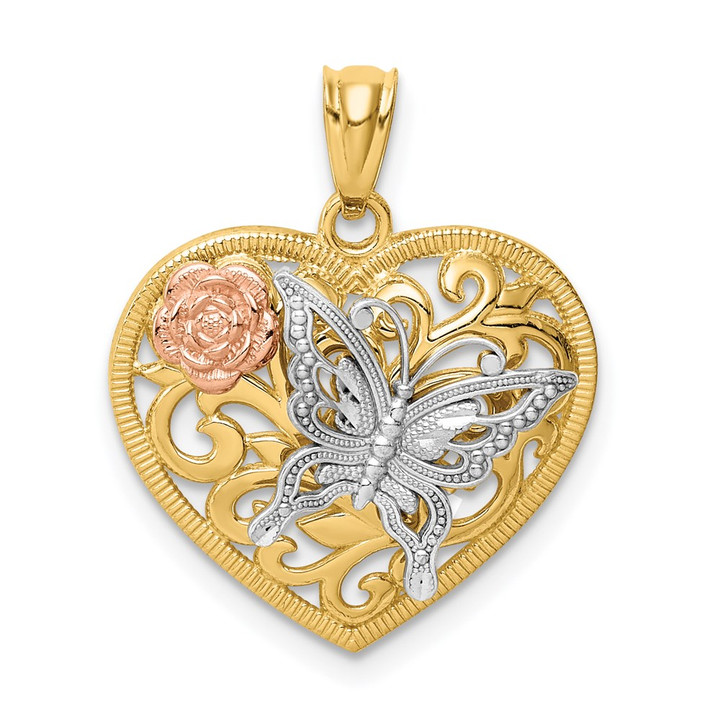 14k Tri color Butterfly Heart Pendant K3250
