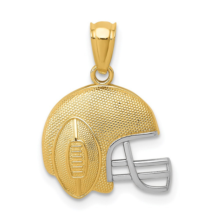 14K w/Rhodium Satin/Polished Football Helmet Pendant K6145