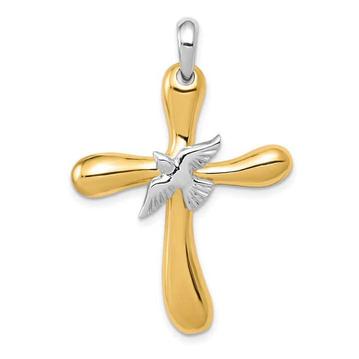 14k Two-tone Dove Cross Pendant K1189
