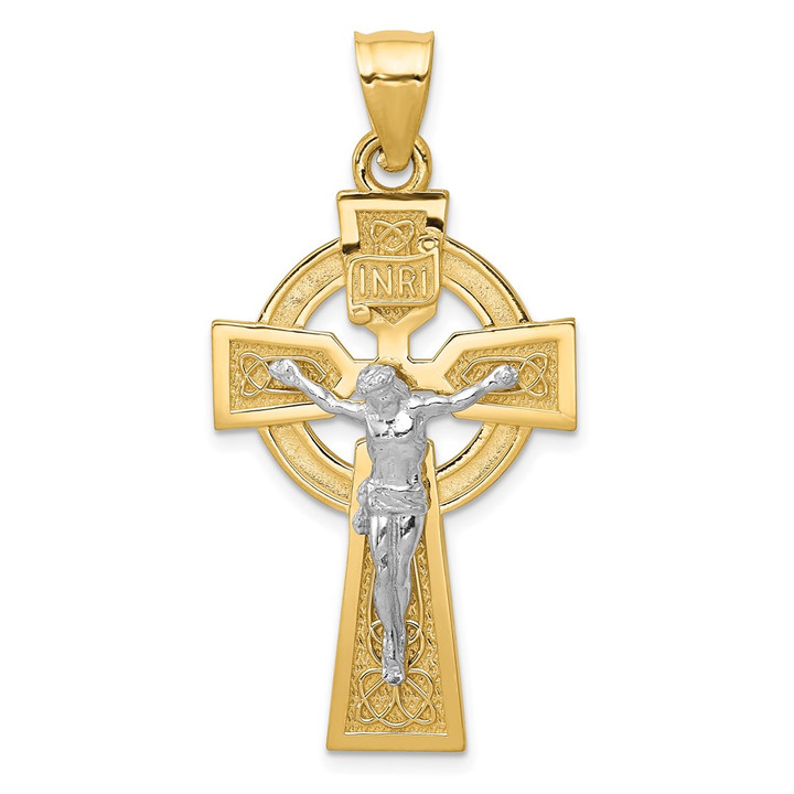 14k Two-tone Polished Celtic INRI Crucifix Pendant K6333