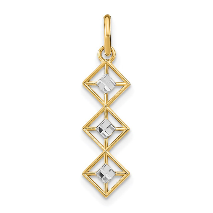 14K w/Rhodium and D/C 3 Diamond Shapes Charm K9512