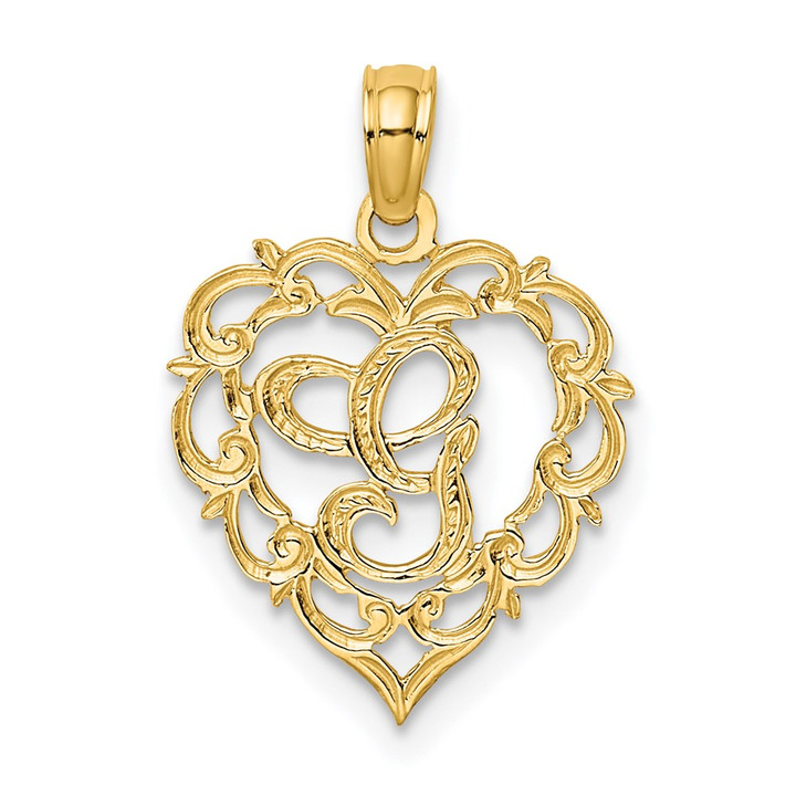 14KY Heart Script Letter G Initial Charm K6424G