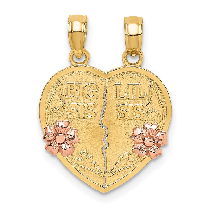 14k Two-Tone BIG SIS-LIL SIS Break-apart Heart Charm K9187
